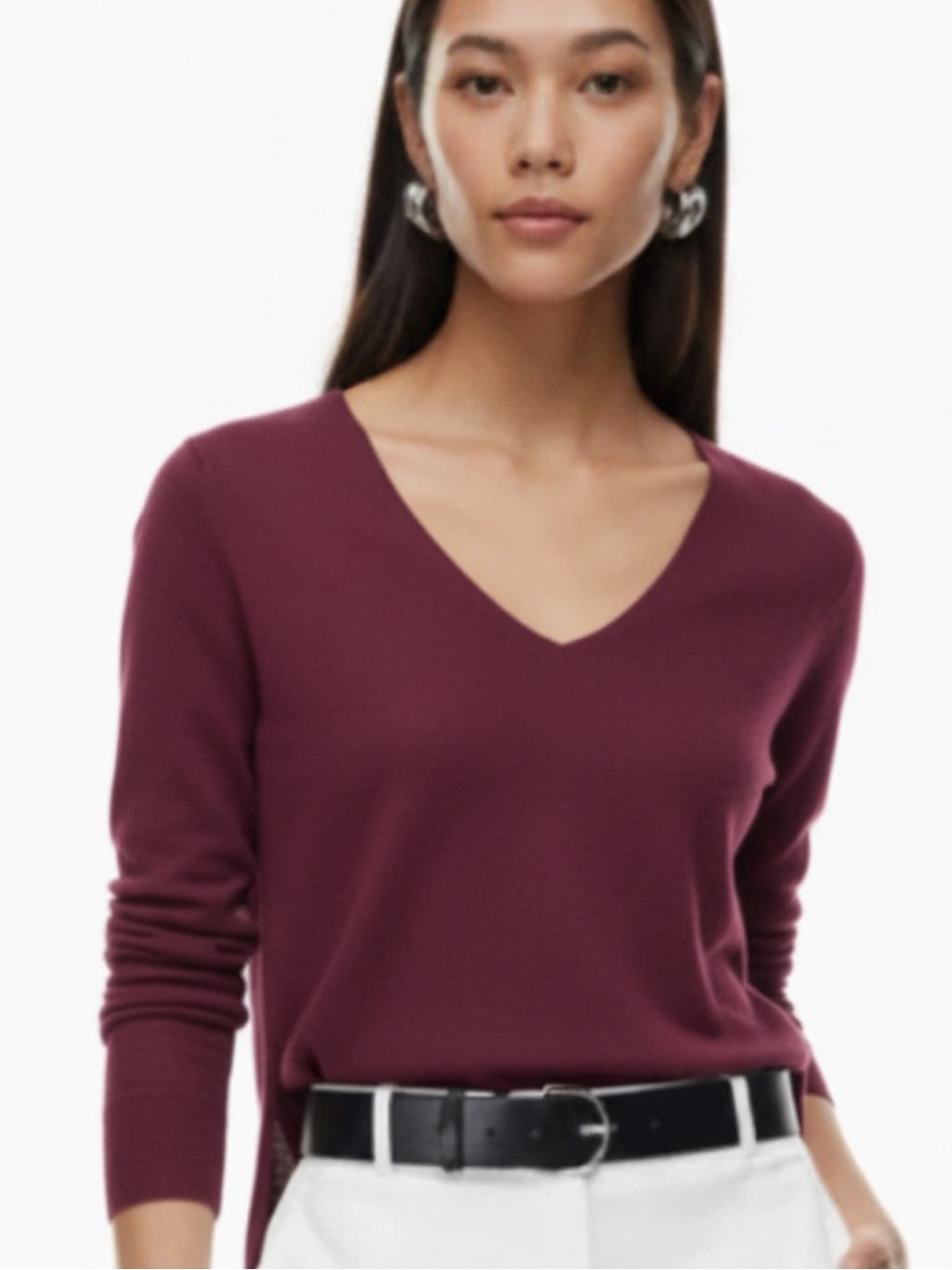 Babaton Aritzia Burgundy Wool Linen Blend Slouchy V-Neck Sweater Size XXS Fits S